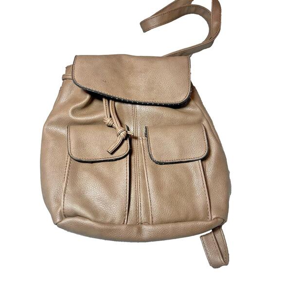 American Eagle Backpack Purse Brown Vinyl Drawstring Pockets Casual School - Picture 1 of 16